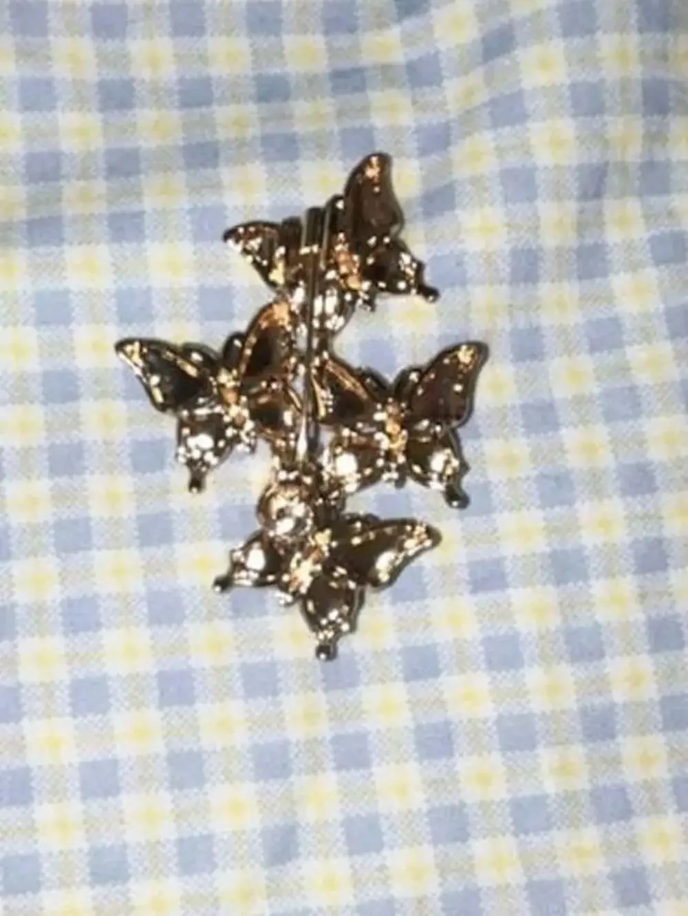 Blue and White Enamel Butterfly Triple Motif Hair Clip